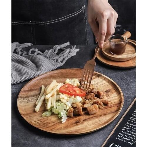 Home Solid Wood Fruit Dishes Saucer Tea Dessert Dinner Plate Storage Dish Plates Tray