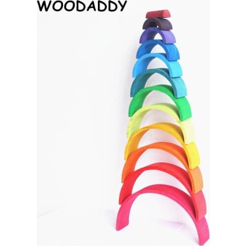 Dropshipping 12Pcs Large Rainbow Blocks Wooden Toys For Kids Building Blocks 84*35*7cm Preschool Montessori Educational Toys