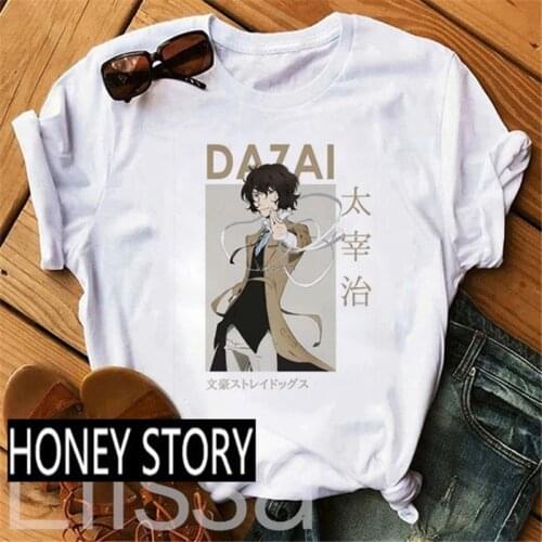 Bungo Stray Dogs T shirt Women Harajuku Anime T Shirt Summer Osamu Dazai Nakajima Atsushi Short Sleeve White Graphic T Shirts