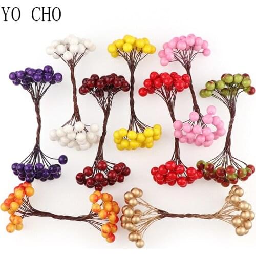 200pcs/400 Heads Artificial Peony Fruit Berries Stamen Christmas Decoration DIY Candy Gifts Box Red Cherry Bouquets Foam Flowers