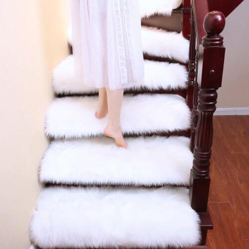 6pcs luxury faux wool fluffy carpet stair rug rotating stair step mat hallway white grey fur rug lift Decorative customized