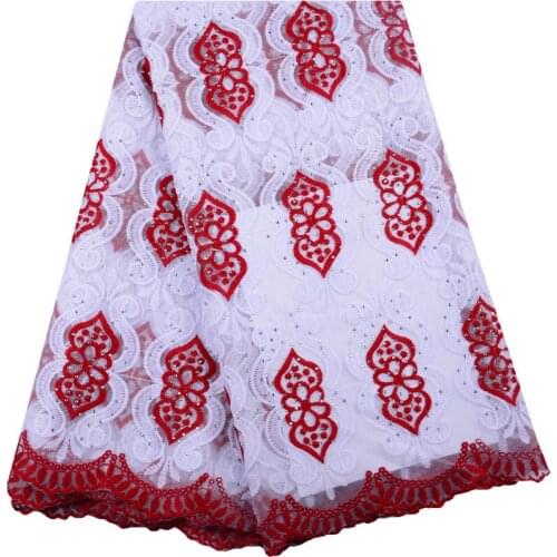 Embroidery Red Milk Silk Lace Fabric With Stones For Women Party & Wedding Dress New Arrival Milk Silk Tulle Net Laces F1498