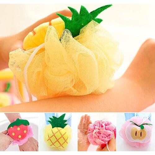 Colorful fruit shape bath ball Soft Bath Sponges Fruit Shape Bath Puff Shower Sponge Body Foam Bubble Net Ball Body Scrub