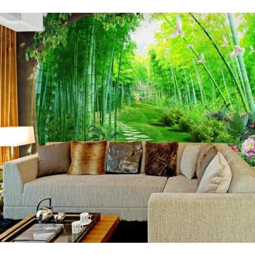 Forest Path Bamboo Sunbeam Art Silk Fabric Poster Print Wall Pictures Living Room home Decoration