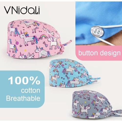 Medical Uniform Print Pharmacy Pet Shop Women Doctors Surgical Hats with Button Accessory Nursing Scrub Caps nurse accessories