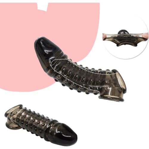 Male Reusable Penis Sleeve Testis Bondage Cock Extender Condoms With Scrotum Erection No Vibrator Erotic Sex Toys For Woman Men