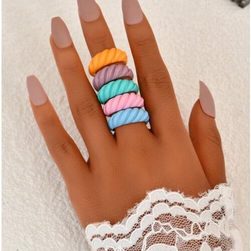 Fashion Candy Color Candy Oil Geometric Irregular Rings Set Sweet Rings for Women Girl Party Jewelry Gifts