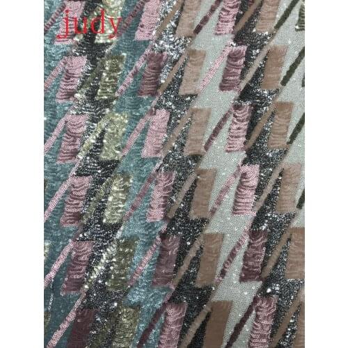 Stock Embroidered cloth Mosaic patterns mixed with sequins of color for wedding dress fashions HY08