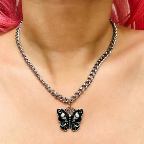 Cool Butterfly Skull Pattern Metal Pendant Necklace For Women Girl Harajuku Vintage Punk Animal Gothic Choker Necklace Jewelry