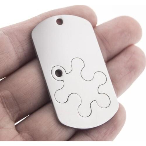 100% Stainless Steel Blank Jigsaw Puzzles Pendant For Jewelry Making Metal Dog Tag For Couple Mirror Polished Wholesale 50pcs