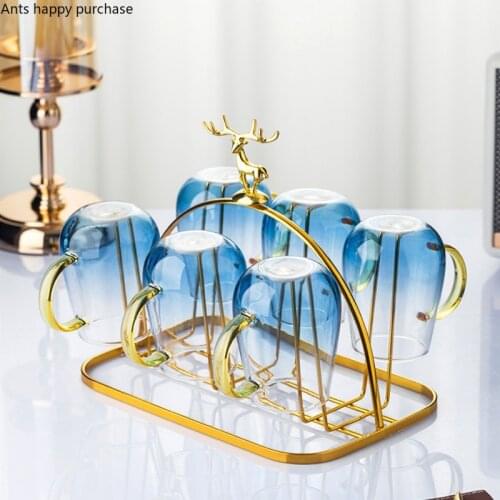 Metal Cup Holder Drain Rack Storage Tray Decorative Storage Rack Tumbler Holders Home Glass Cup Six-piece Suit Upside-down Shelf