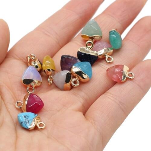 Natural Stone Pendant Golden Plated Heart shape Faceted Pendant for Jewelry Making DIY Earring bracelet Necklace accessories