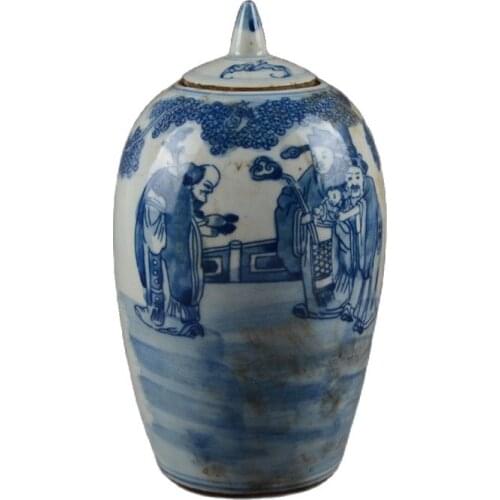 Early collection of late Qing Dynasty folk kiln blue and white three-star wax gourd lid decorative ornaments