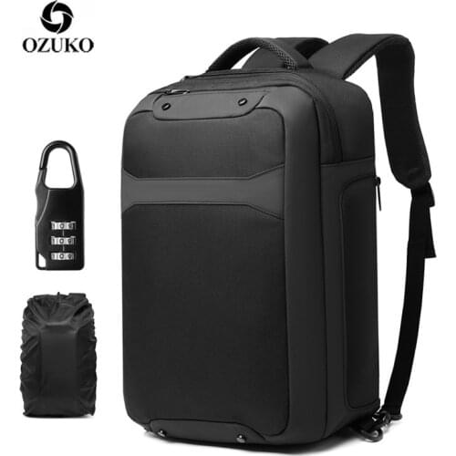 OZUKO Men Backpacks 15.6 inch Laptop Rain Cover Backpack USB Charging Anti Theft Waterproof Casual Male Travel Bag Mochila