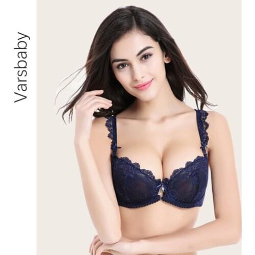 Varsbaby Sexy Hollow Transparent underwear Lace Big Size Thin Cup Unlined A B C D Cup Plus Size 3/4 Cup Bras