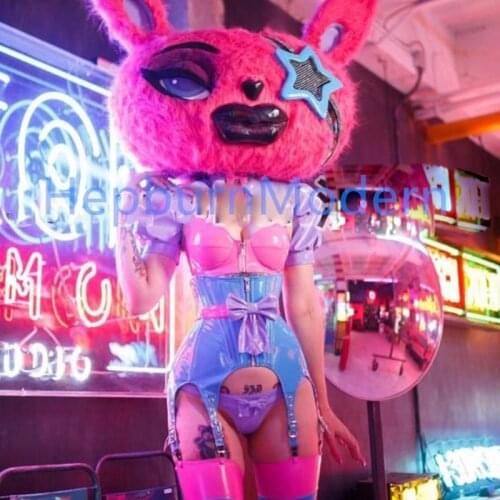 Sexy bunny costume costume cartoon bar helmet hat headwear gogo party girl future technology cool stage show wear