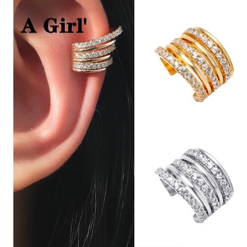 A Girl' 1 PCS Trendy Geometric Zircon Open C Shape Ear Non Pierced Clip Earring Fashion Small Ear Cartilage Cuff Jewelry