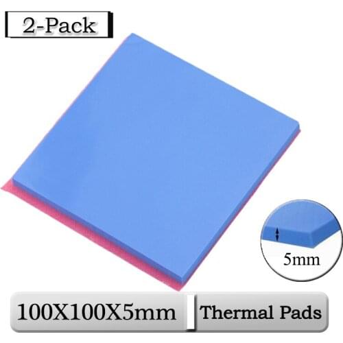 2 Pcs Gdstime 100x100x5mm 5mm Thickness Blue Thermal Pad Silicone CPU Cooling Pads 100mmx5mm 0.5cm Heatsink Conductive Thermal