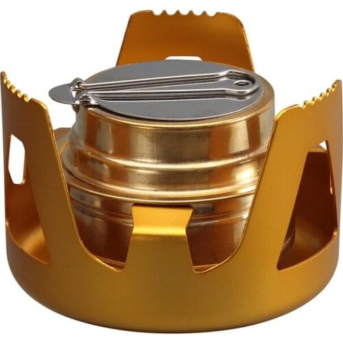 Mini Alcohol Stove for Backpacking, Lightweight Brass Spirit Burner with Aluminium Stand for Camping Hiking