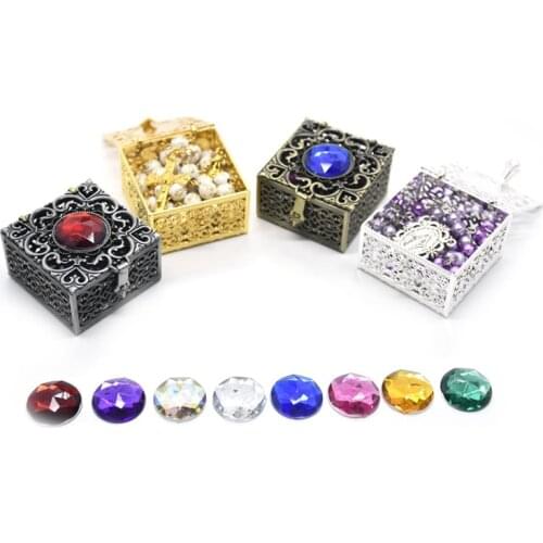 QIGO Crystal Vintage Metal Box Jewelry Packing Case Gift Boxes 4.8*4.5cm