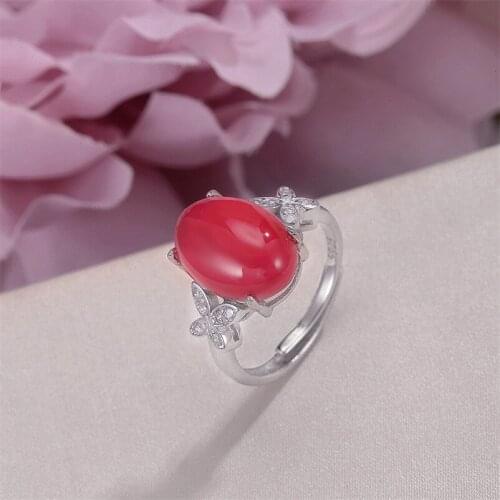 Fine Jewelry Vintage Rings For Women S925 Sterling Silver 14*10mm Chalcedony Natural Oval Red Gemstone Ring Luxury R-CH001