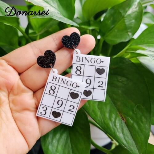 Donarsei Funny Bingo Cards Drop Earrngs For Women Creative Numbers Game Female Acrylic Dangle Earrings Party