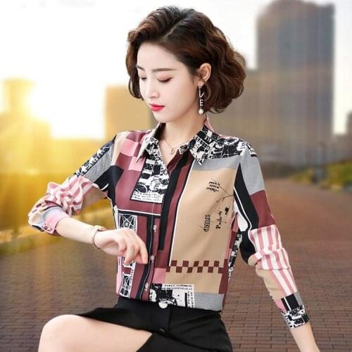 Printed Shirt Womens Long Sleeve 2020 Spring New Korean Wild Loose Chiffon Shirt Vintage OL Office Ladies Blouse And Tops r205