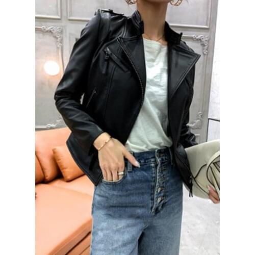 2020 Women Spring Genuine Real Sheep Leather Jacket W7