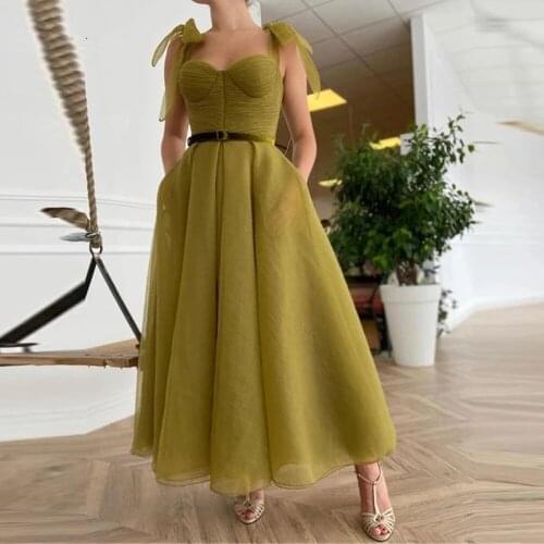 2021 Formal Party Dress Short Evening Dresses With Velvet Belt Ribbon Straps Tea Length Prom Gowns robes de cocktail
