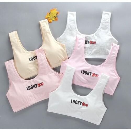 4Pc/Lot Girl Racerback Cotton Sport Training Bra with Love Letter Print Wide Strap Underwear Crop Top 8-14Years