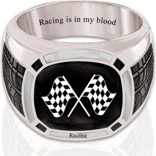 925 Silver Vintage Punk Racing Ring for Men Festival Birthday Gift Jewelry Ring Wholesale size 8-12