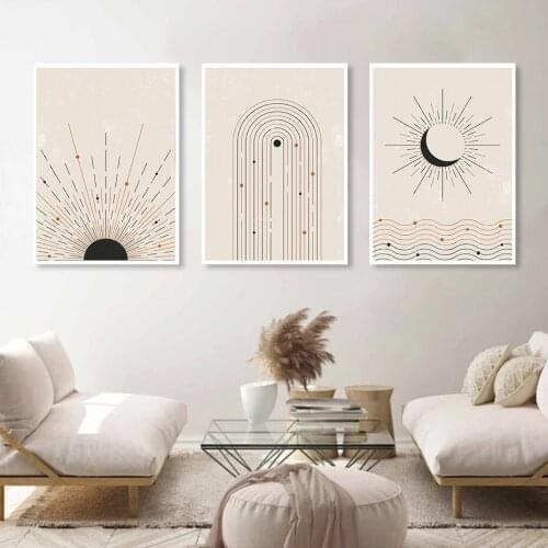 Abstract Boho Poster Landscapes Sun Moon Sea Lines Wall Art Canvas Painting Minimalist Print Home Living Room Decoration