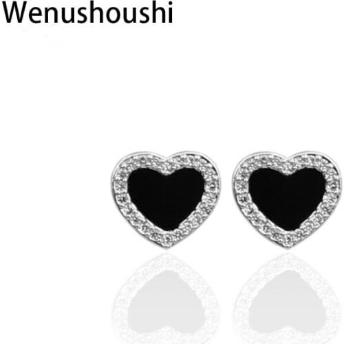 Anti allergy good cute Romantic Tiny heart square stud earrings women gifts copper zircon new fashion