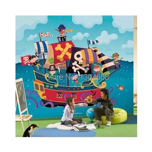 Custom large pirate king cartoon background wallpaper children room sitting room 3 d mural wallpaper relief grain material