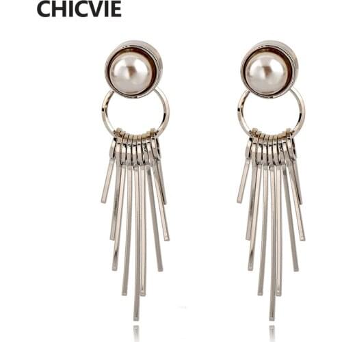 CHICVIE Silver Color High Quality Fashion Women Jewelry Metal Strips Tassel Earrings For Women Dangle Jewelry Earrings SER170010