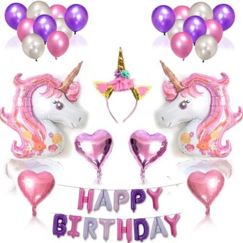 Unicorn balloon pink purple latex foil stars happy birthday balloons party decorations heart inflatable unicorn letter ballons