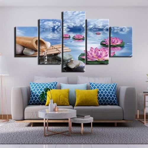 Gardenia Blue and White spa Porcelain Plate Stone 5 Pieces Canvas Poster Wall Art Posters Painting Home Kitchen Decor