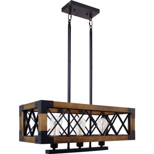 Country retro industrial wind loft solid wood pendant lamp living room dining bar coffee shop lights