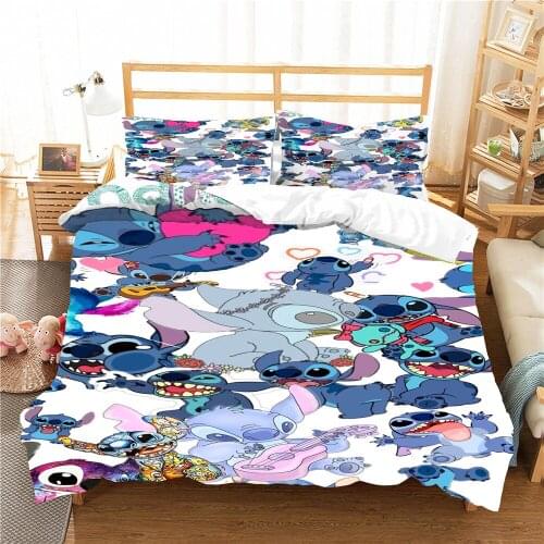 Cartoon Lilo & Stitch Bedding Set Disney Anime Duvet Cover Pillowcases Boys Girls Bedspread Bedroom Decoration Gifts Bed Linings