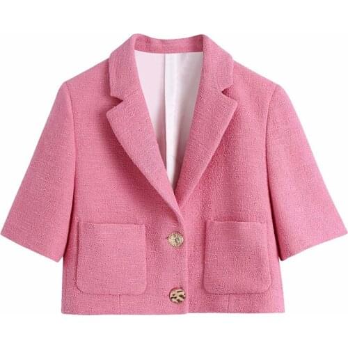 Nice Sweet Women V Neck Single-breasted Coat New Spring-autumn Fashion Ladies Office Minority Female Coat Short Textured Blazer