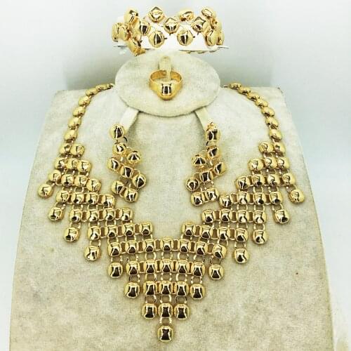 HOT Fashion wedding Dubai Africa Nigeria African Jewelry set gold-color necklace Earrings romantic woman Bridal Jewelry Sets