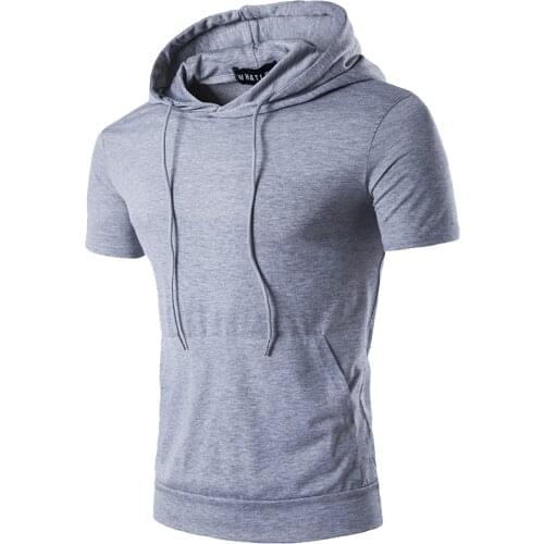 Mens Summer Hooded Home Beach Drawstring Cotton Casual Sports Daily Tees T-Shirt