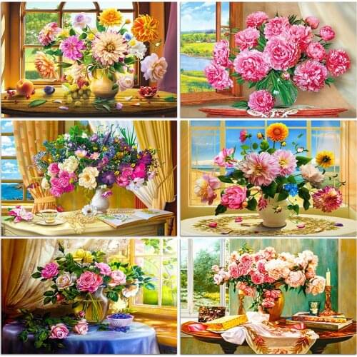 Flower Diamond Painting Kit Retro Diamond Embroidery Cross Stitch Vintage Fresh Flowers Wall Picture Mosaic for Home Wall Decor