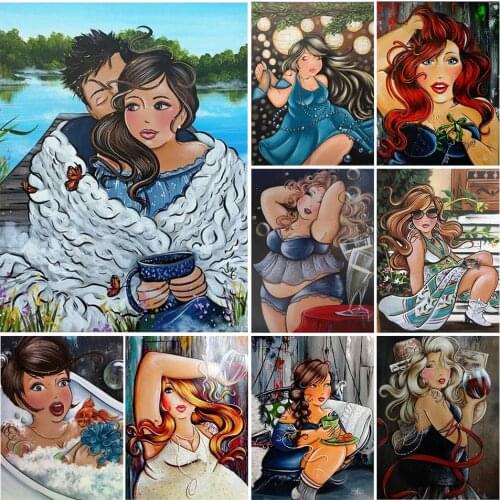 Cartoon Fat Lady Set 5D DIY Diamond Painting Cross Stitch Kit Full Drill Square Embroidery Mosaic Art Woman Picture Rhinestones