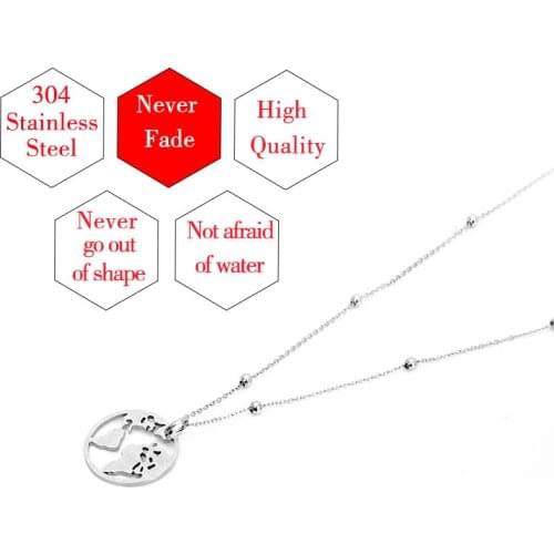 NEVER FADE 100% Stainless Steel Globe World Map Necklace For Women Men Earth Day Wanderlust Choker Collares Collier Femme