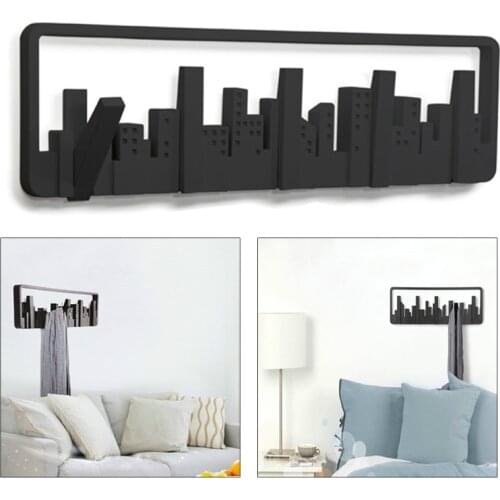2021 NEW Modern Multi City Building Multi-Group Hooks Space-Saving Hanger with 5 Flip-Down Hooks Horizon Wall Hook Decor Hanging