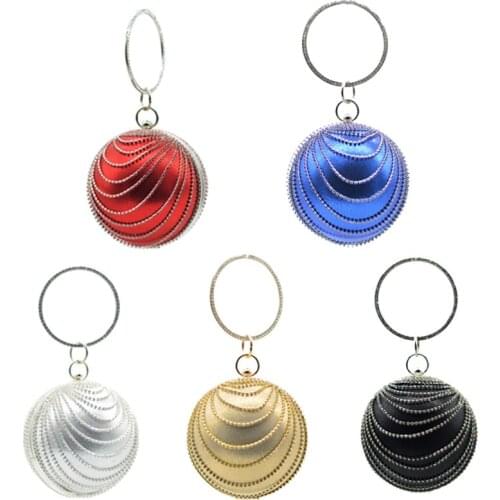 New Lovely Water Drills Ball Bag Woman Gold Silver Black Round Ball Clutch Handbag Rhinestone Ring Handle Purse Evening Bag