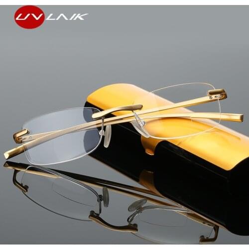 UVLAIK Rimless Bifocal Reading Glasses Men Women Frameless Alloy Frame Diopter Presbyopic Eyeglasses +1.0 1.5 2.0 2.5 3.0 3.5