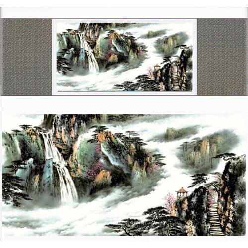 Landscape art painting Mountain and River art painting top quality silk scroll painting
