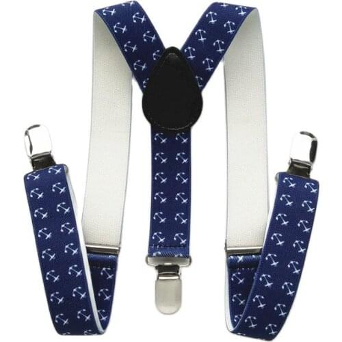 2.5CM Wide Navy Color Anchor Printing Men Suspenders Y-back Braces for Children and Adult 4 Size